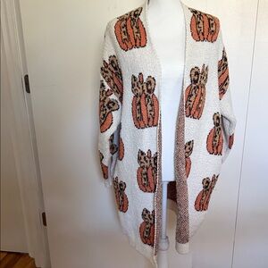 Chic Pumpkin Print Cardigan Sweater